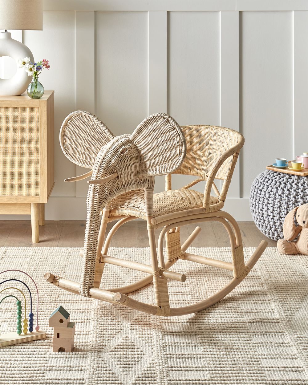 Chaise à bascule pour enfants Éléphant AMPOLLINO Rotin Naturel