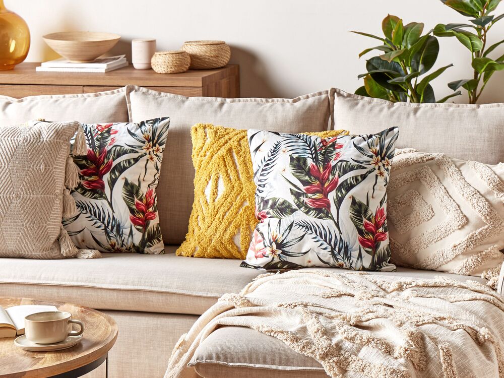 Dekokissen 2er Set EDELWEISS 45 x 45 cm Samtstoff Bunt Pflanzenmuster