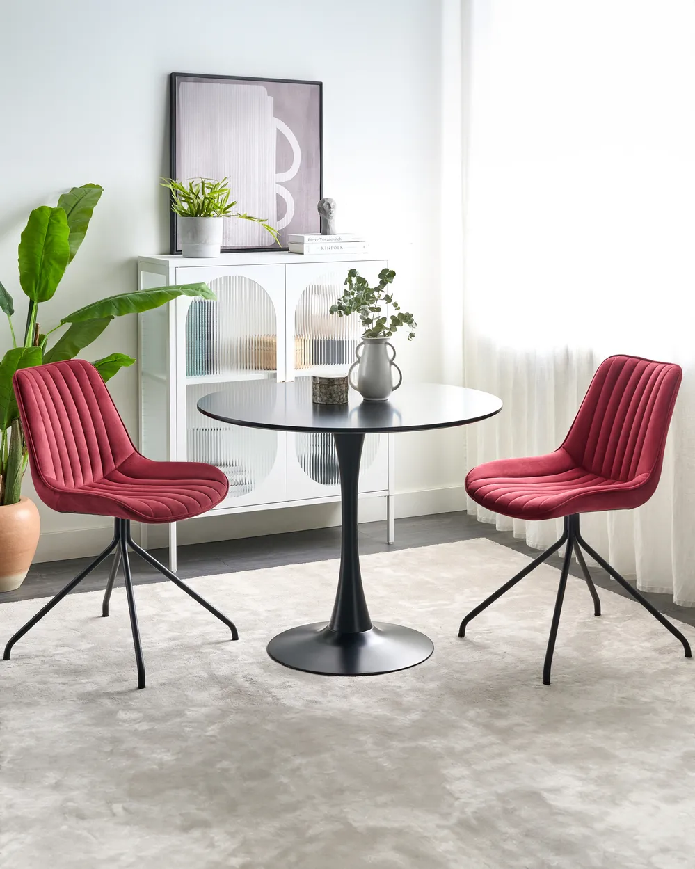 Set of Dining Chairs NAVASOTA Velvet Dark Red - Main Image