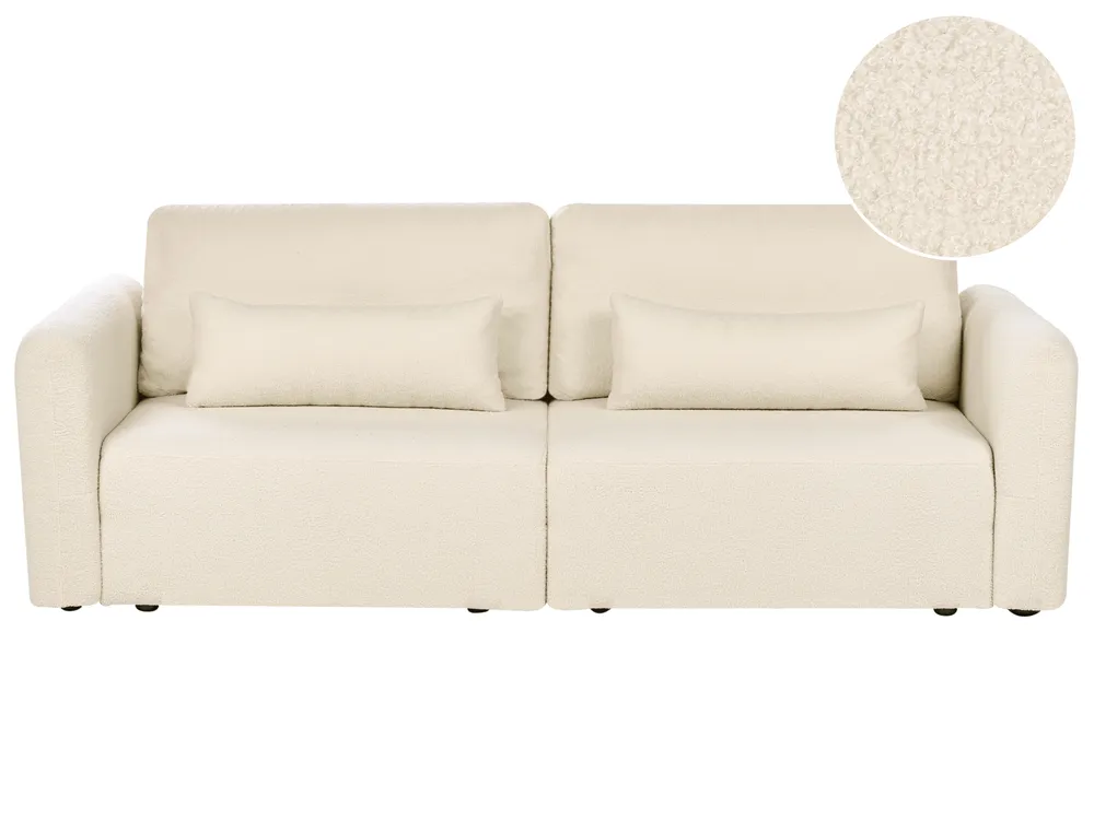 Sofa rozkładana dla 3 osób VAXHOLM ze schowkiem Boucle Złamana biel