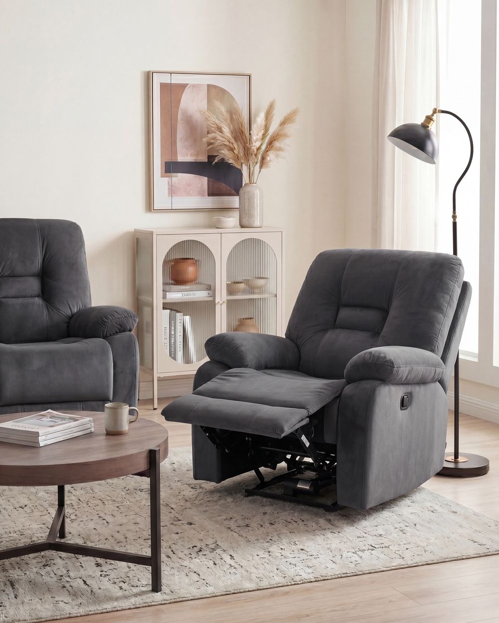 Electric Recliner Chair BERGEN  Velvet Dark Grey
