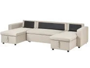 U-Shape Sofa Bed 5 Seater SOMMEN with Storage Fabric Beige_987213