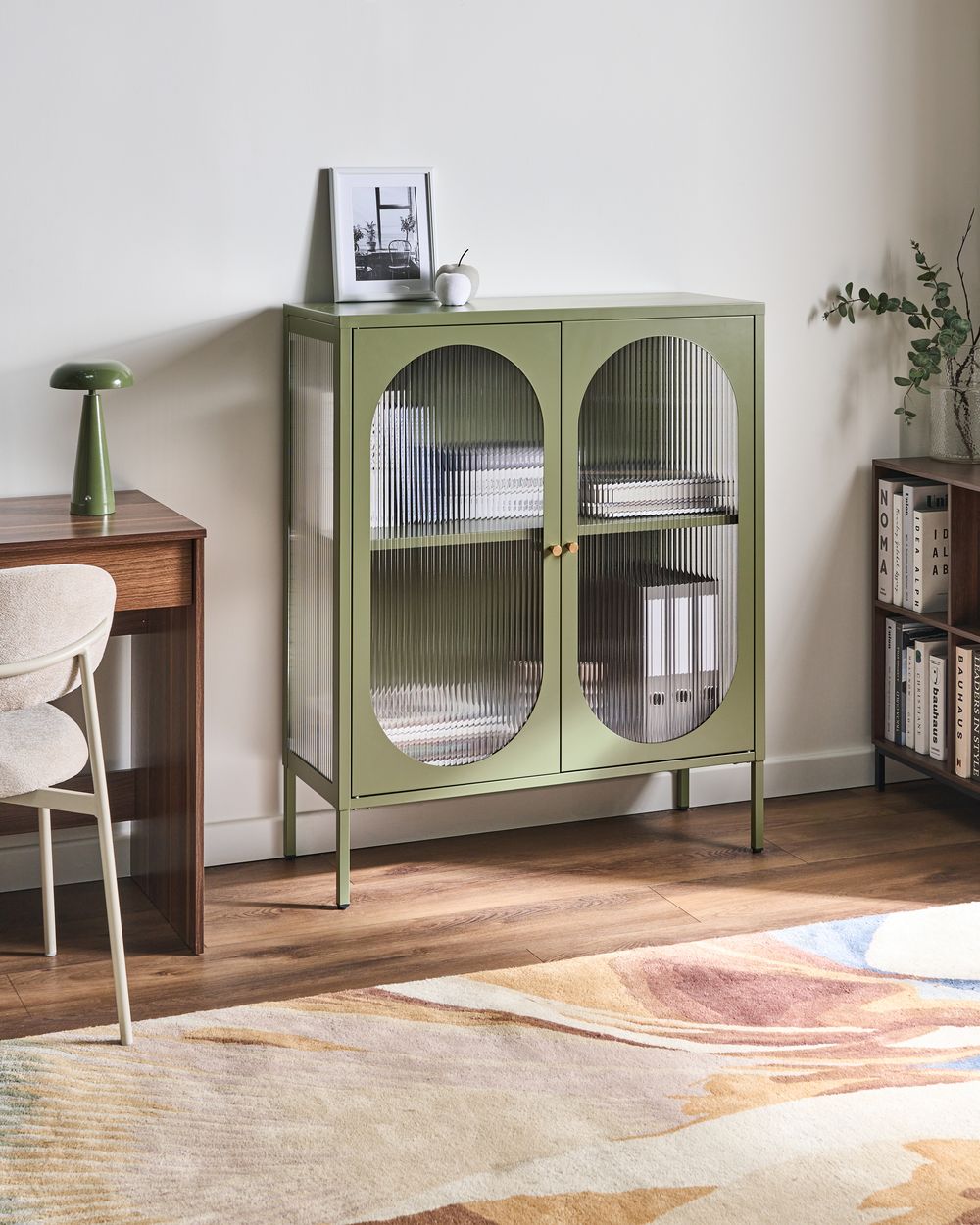 Aparador com vitrine SARRE 90 cm Metal Verde