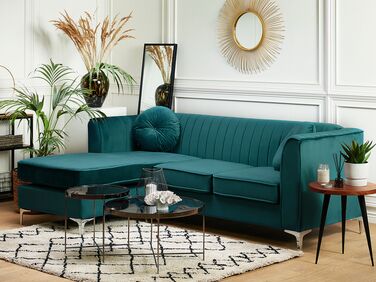 Right Hand Velvet Corner Sofa Green TIMRA