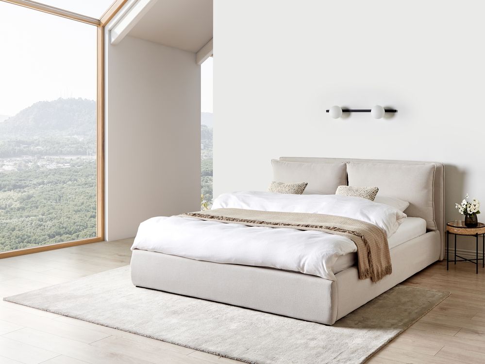 Ottoman Bed BAJONNA Fabric Beige 180 x 200 cm (EU Super King)
