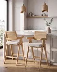 Set di 2 sedie alte AVA Legno Marrone chiaro/Beige_1060684