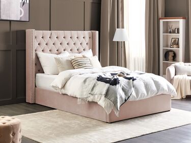 Velvet EU Double Size Ottoman Bed Pink LUBBON