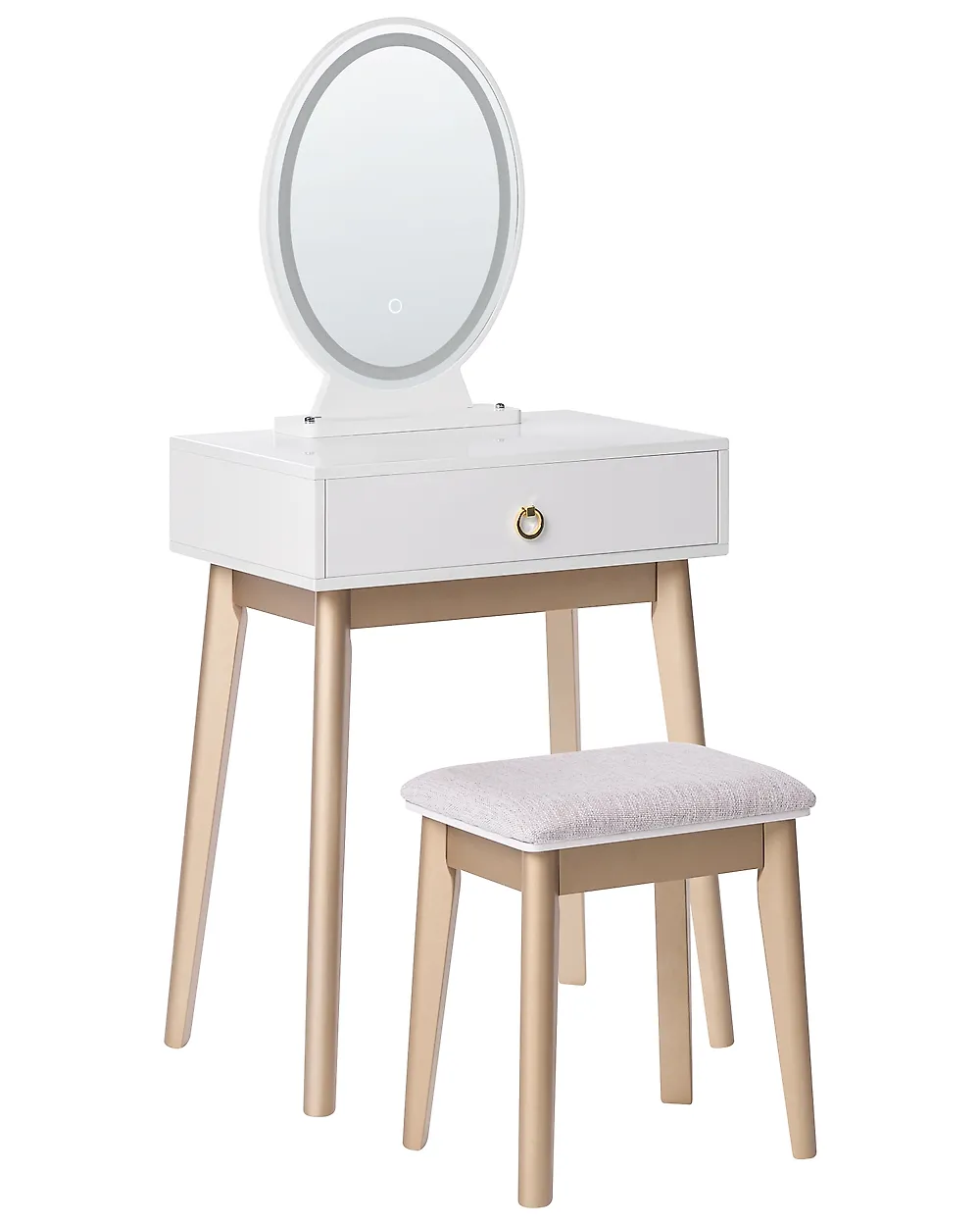 Schminktisch mit Spiegel und Hocker ROSEY LED Weiß