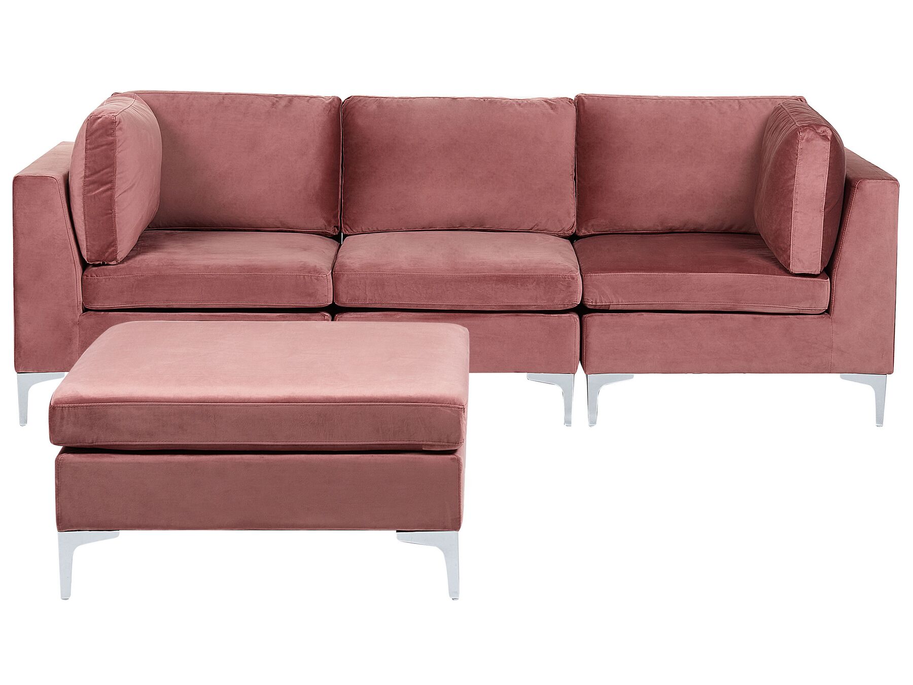 Sofá de canto de 3 lugares em veludo rosa com repousa-pés EVJA_858726