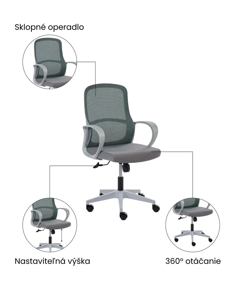 Kancelárska stolička SENTA Sivá_1071001