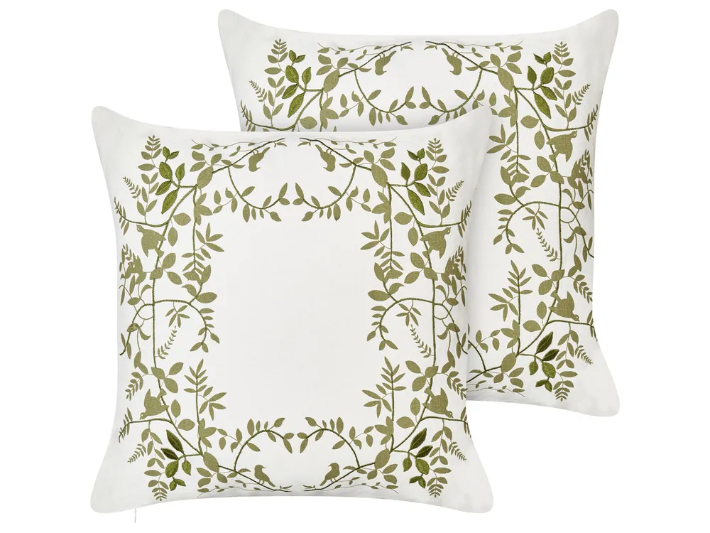 Fukeen Set Di 4 Federe Per Cuscini 45x45 Cm - Misto Lino E Cotone Con Stampa Palma Di Cocco, Retro In Tinta Unita