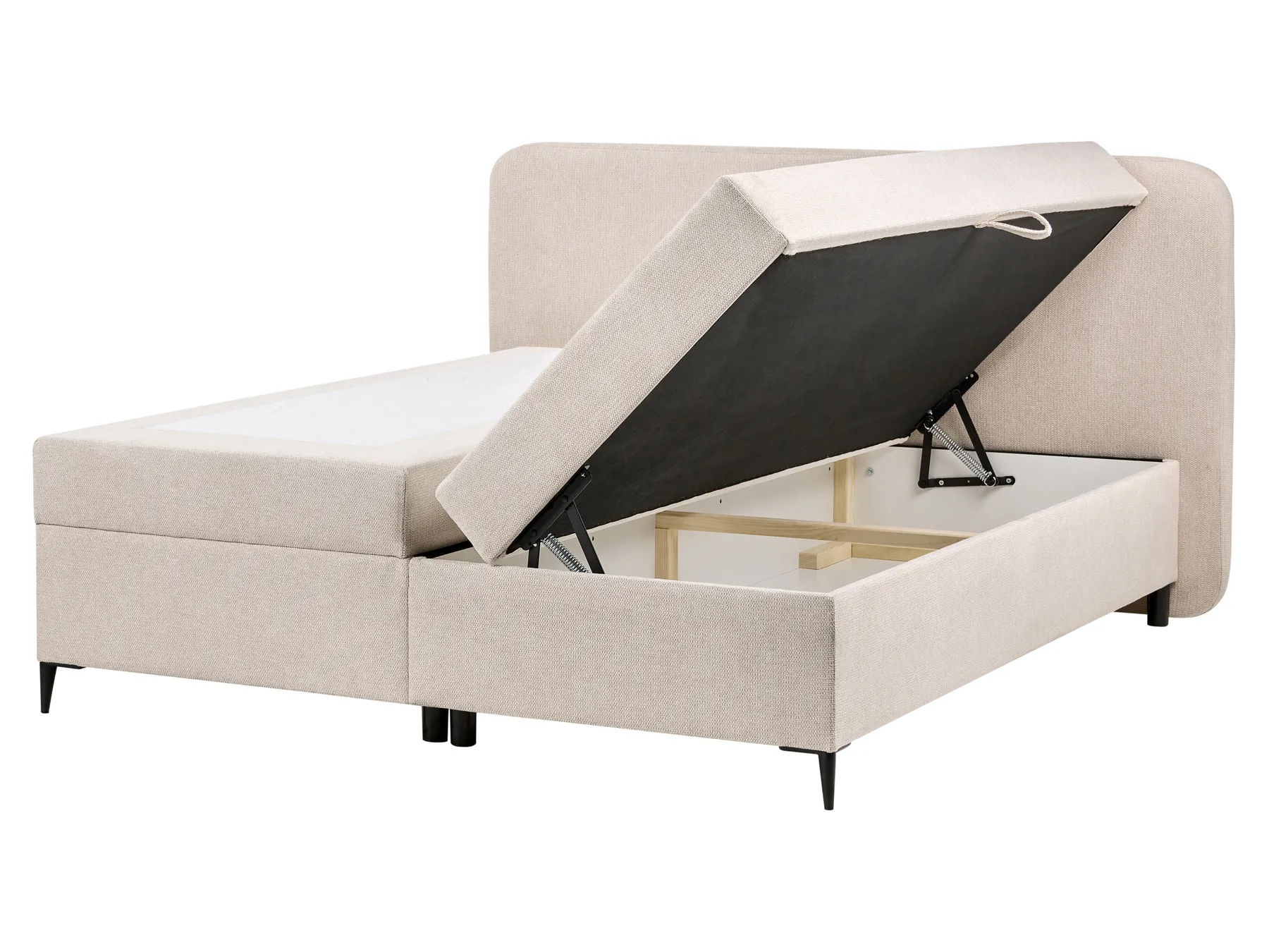 Divan Bed with Storage REGENT Fabric Light Beige 160 x 200 cm (EU King Size)_1065401