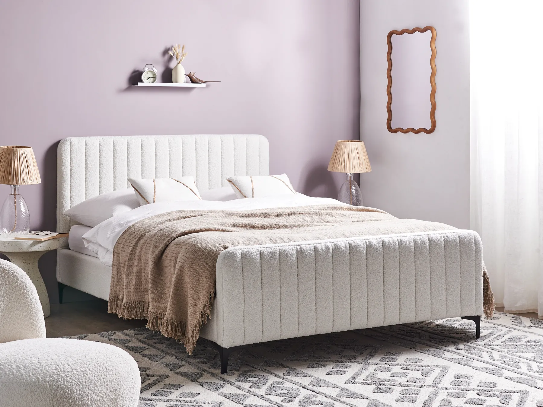 Bed Boucle LUNAN 140 x 200 cm (EU Double) Off-White_960746