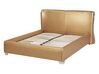 Kožená postel s LED osvětlení 140 x 200 cm zlatá PARIS_772071