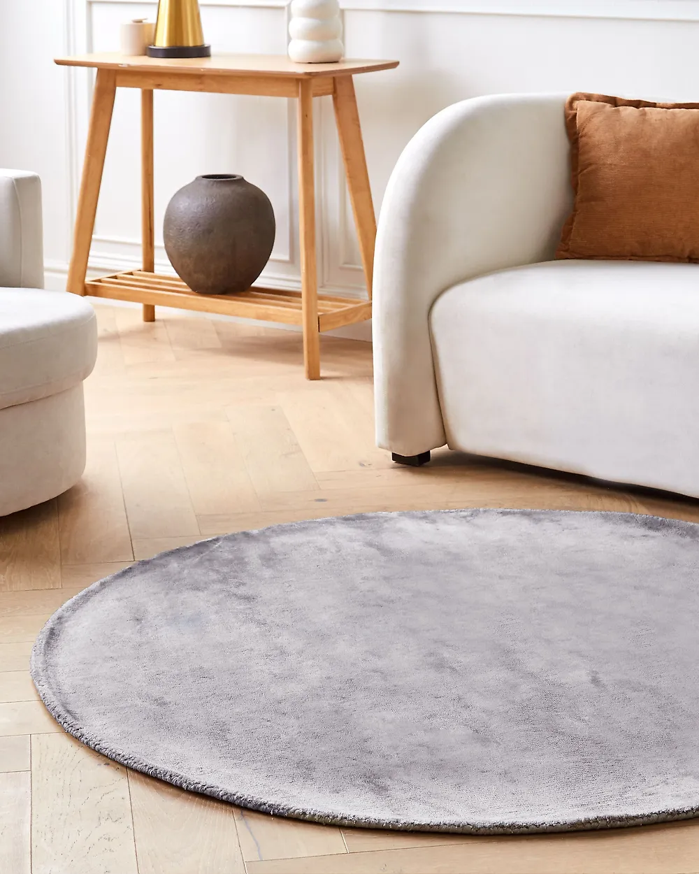 Tapis GESI Gris clair ø 140 cm Soie artificielle_1178027