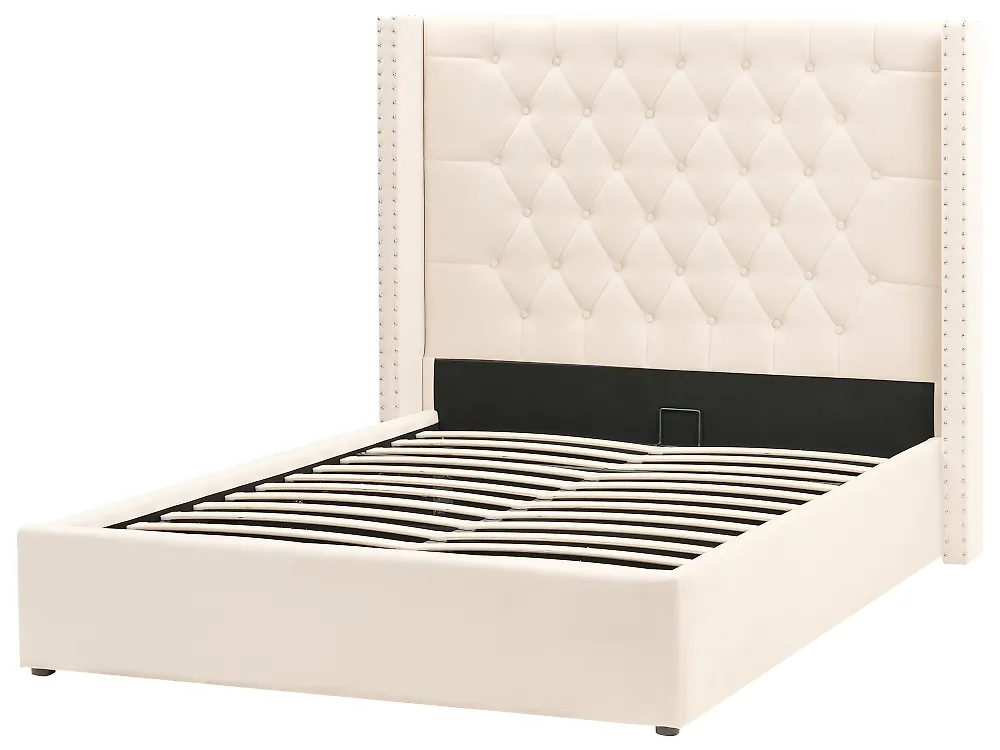 Ottoman Bed LUBBON Velvet Off-White 140 x 200 cm (EU Double)_882133