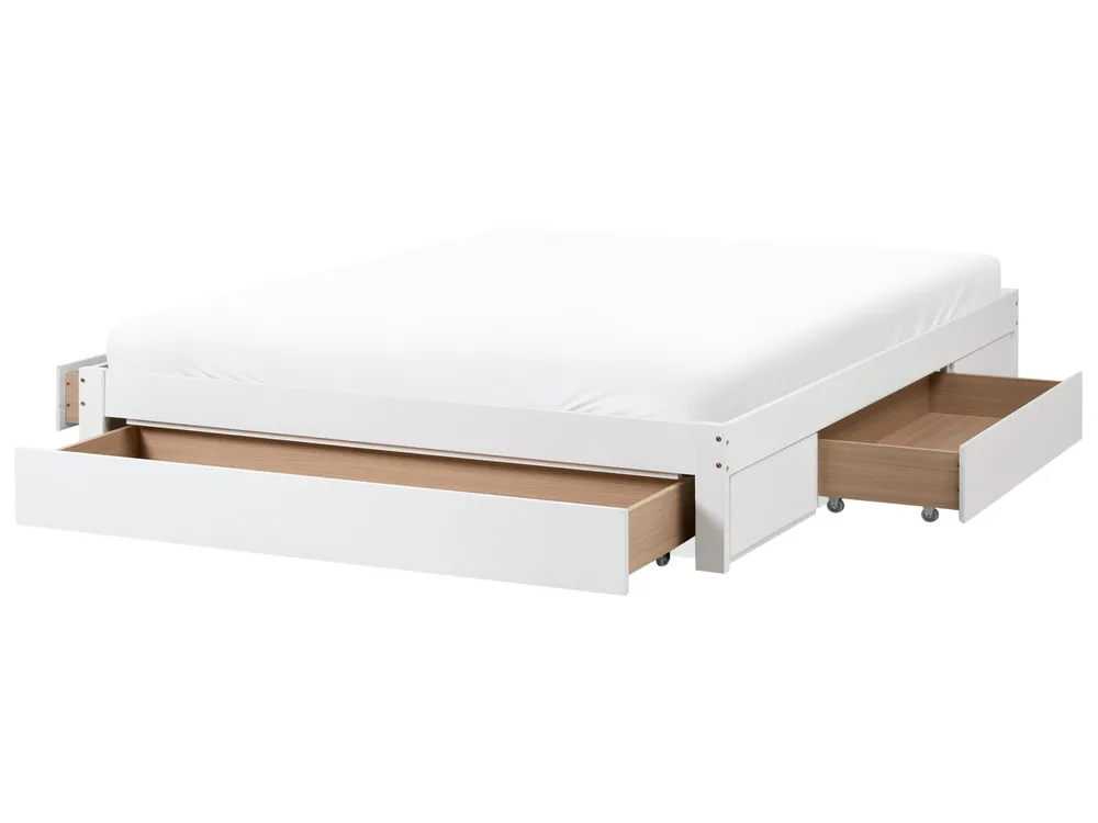 Wooden Bed with Storage White GIAT Various Sizes