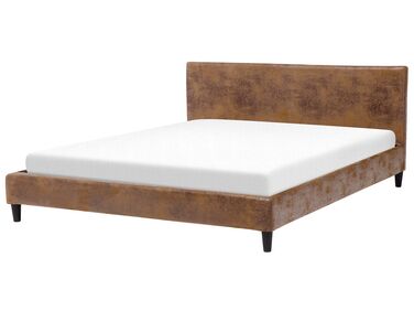 Čalouněná hnědá postel se vzhledem kůže 180x200 cm FITOU