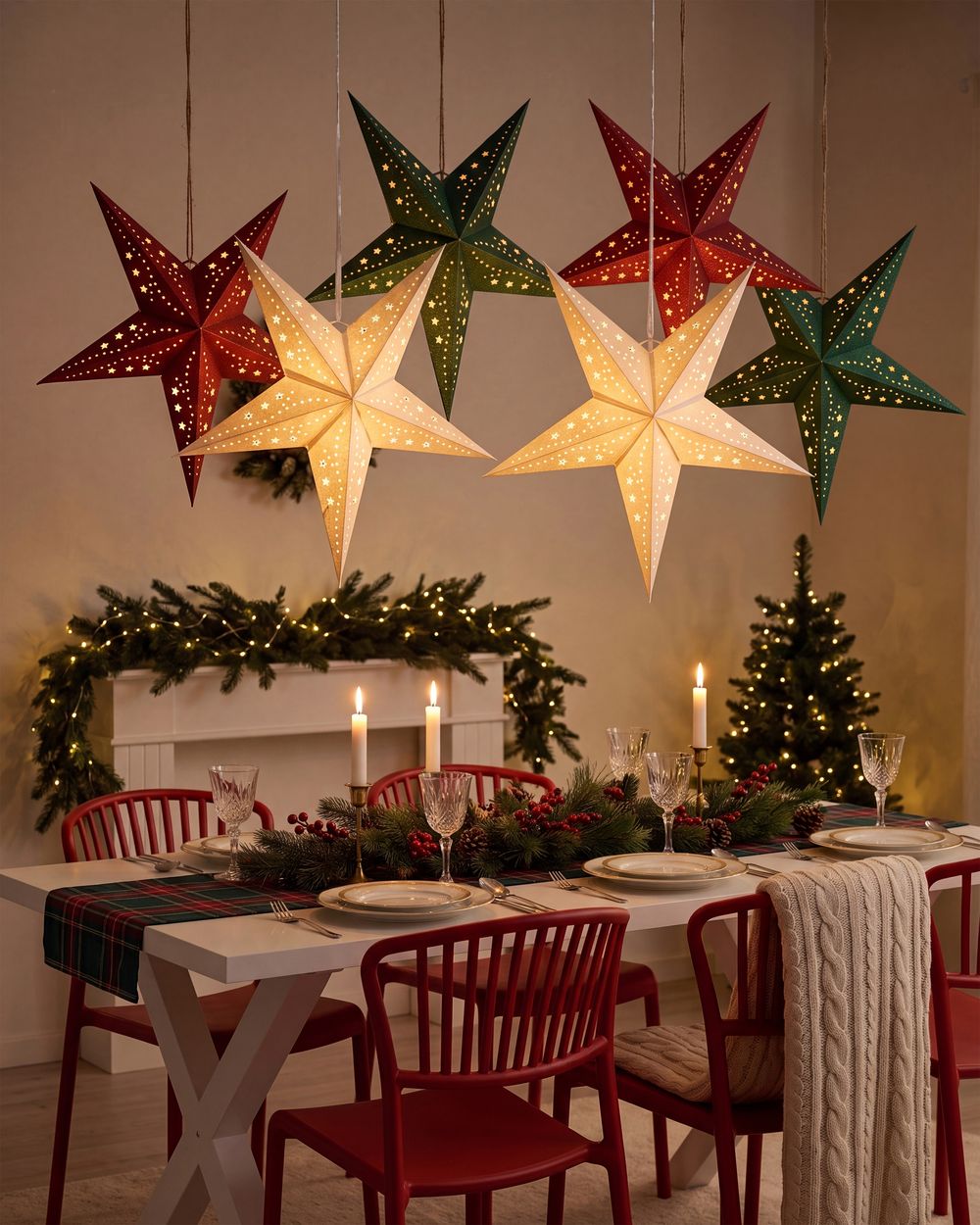 Zestaw 2 dekoracji wiszących LED MOTTI 45 cm Gwiazda Biały