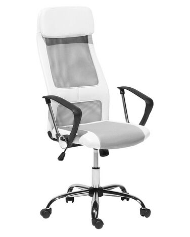 Cadeira de escritório em pele sintética branca e cinzenta PIONEER