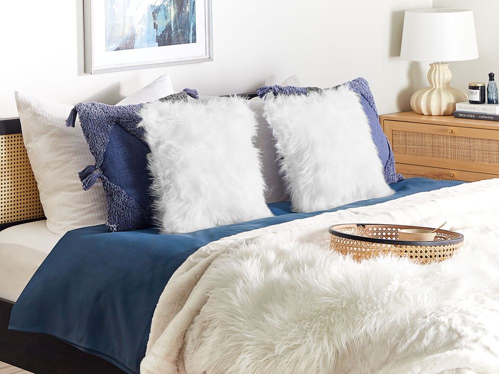 Set of 2 Faux Fur Cushions 45 x 45 cm White LUBHA Beliani