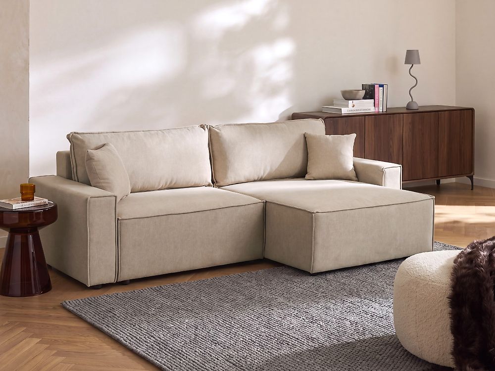 Corner Sofa Bed TORSANG Fabric Beige