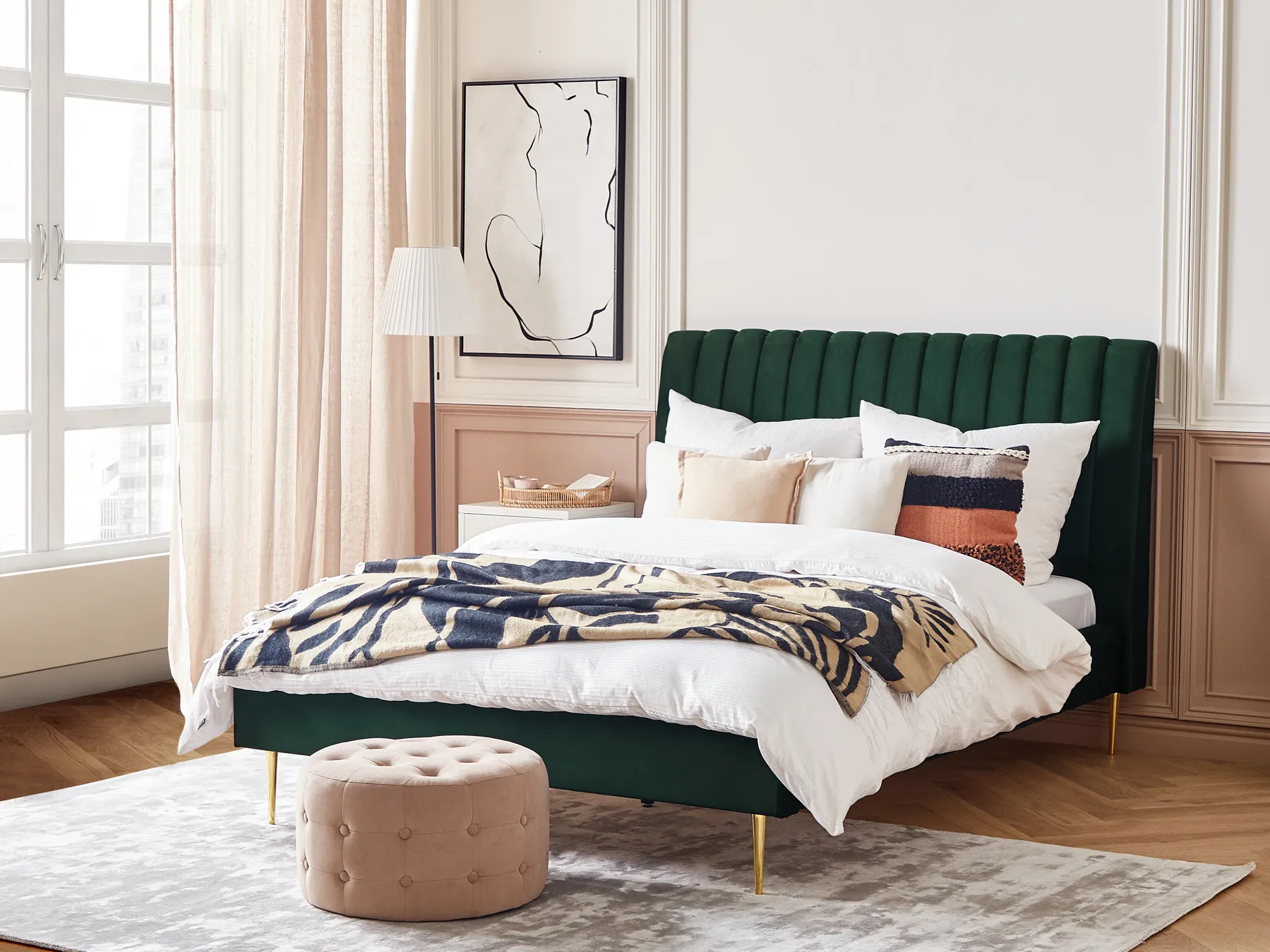 Bed Velvet MARVILLE 140 x 200 cm (EU Double) Emerald Green_835899