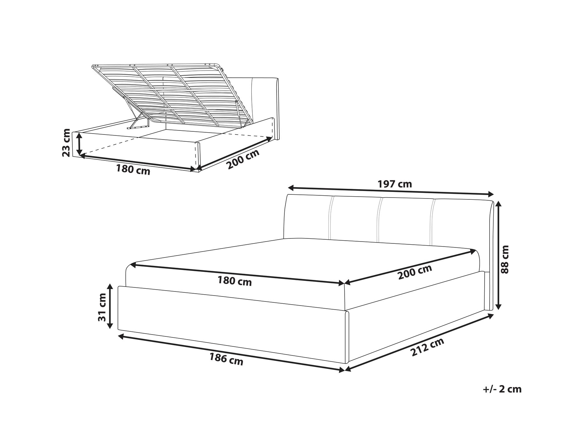 Ottoman Bed ORBEY Fabric Grey 180 x 200 cm (EU Super King)_784217