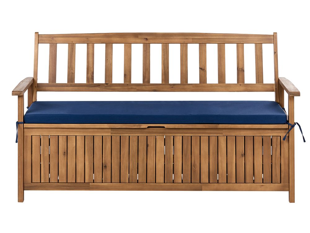 Garden Bench with Cushion SOVANA 160 cm with Storage Acacia Wood Blue