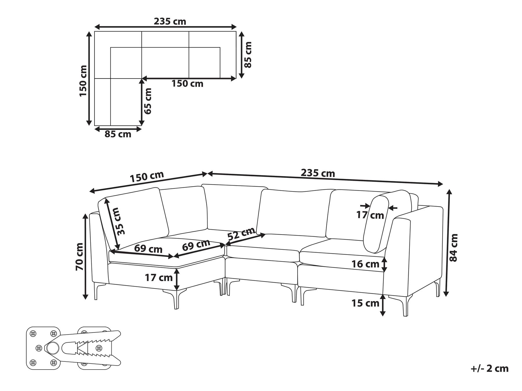 Modular Corner Sofa 4 Seater EVJA Velvet Green Right Hand_817800