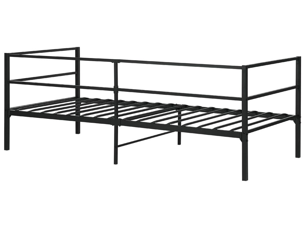 Letto Singolo In Metallo VERFARM - 90x200cm Con Rete A Doghe E Testiera - Nero - Portata 500kg