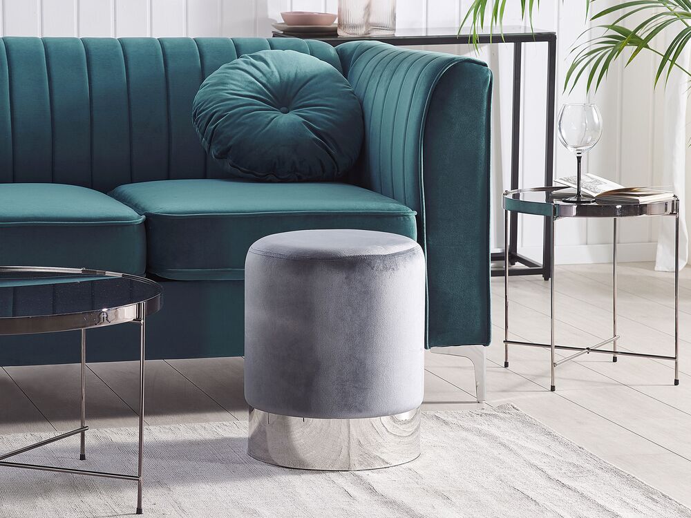 Velvet Pouffe Grey BRIGITTE Beliani