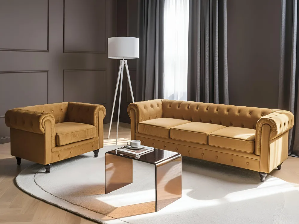 Komplet wypoczynkowy dla 4 osób CHESTERFIELD Welur Złoty
