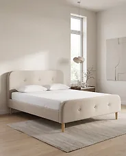 Bed Faux Linen RENNES 180 x 200 cm (EU Super King) Light Beige_1182343