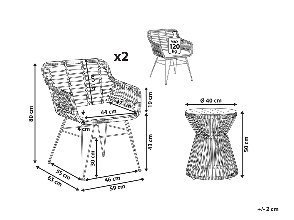 Bistro Set with Cushions TRESTINA PE Rattan Light Brown_781708