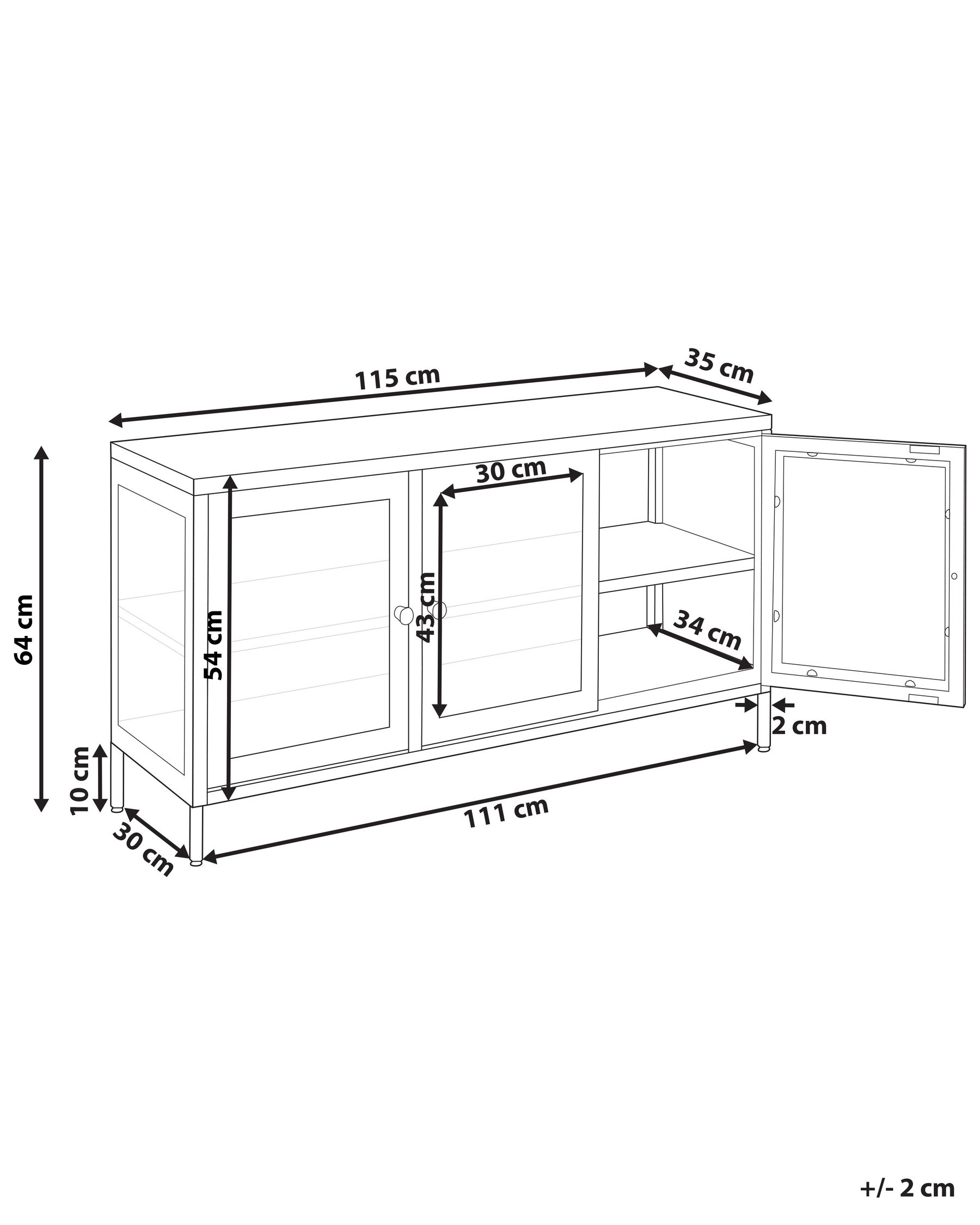 3 Door Metal Sideboard with Glass Display Dark Red NEWPORT_958005