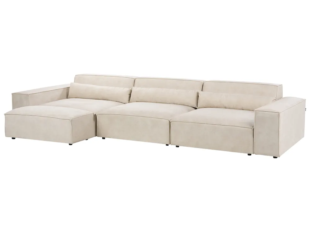Modular Sofa 3 Seater HELLNAR with Ottoman Velvet Light Beige_911008