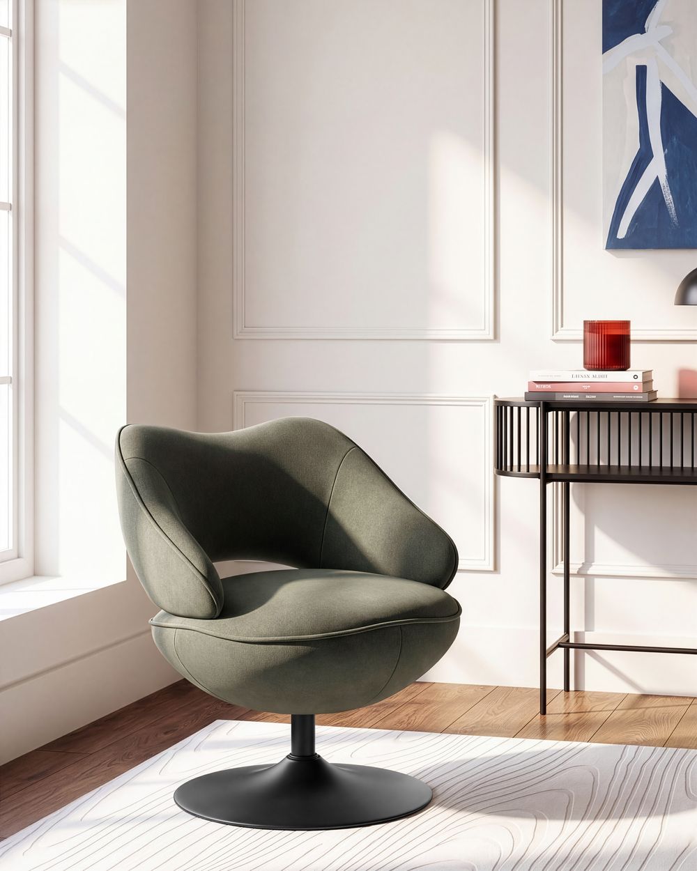 Swivel Armchair SANDET Velvet Dark Green