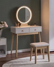 Dressing Table with Mirror and Stool FEDRY LED Grey_1107852