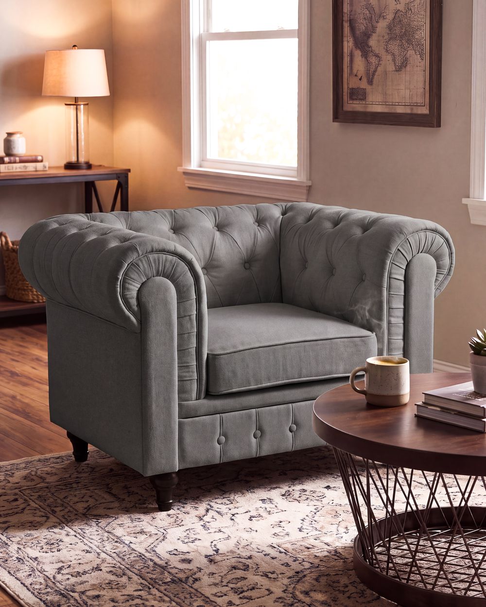 Sessel CHESTERFIELD Stoff Hellgrau