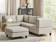 Modular Corner Sofa 4 Seater UNSTAD with Ottoman Fabric Light Beige Right Hand_925308