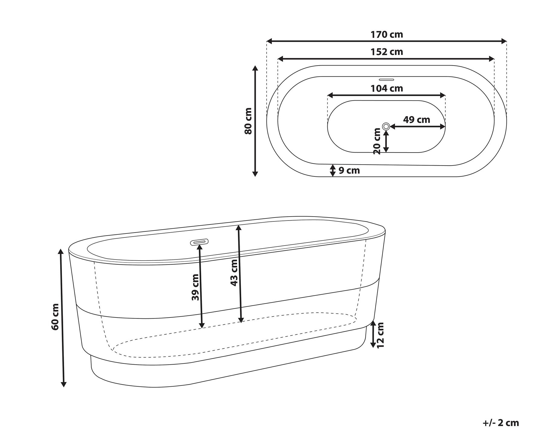 Freestanding Bathtub EMPRESA 1700 x 800 mm White_787368