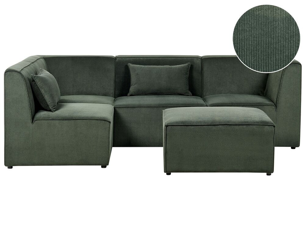 Right Hand 4 Seater Modular Jumbo Cord Corner Sofa with Ottoman Dark Green LEMVIG Beliani