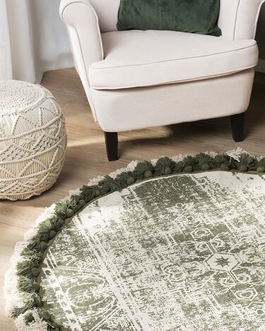 Round Cotton Area Rug with Tassels ø 120 cm Cream and Green KAHTA