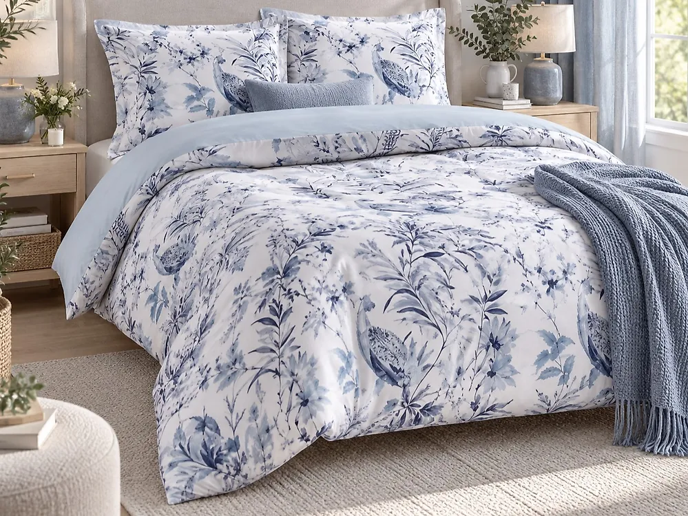 Set Copripiumino BALLARD 155 x 220 cm Raso di Cotone Blu_1179956