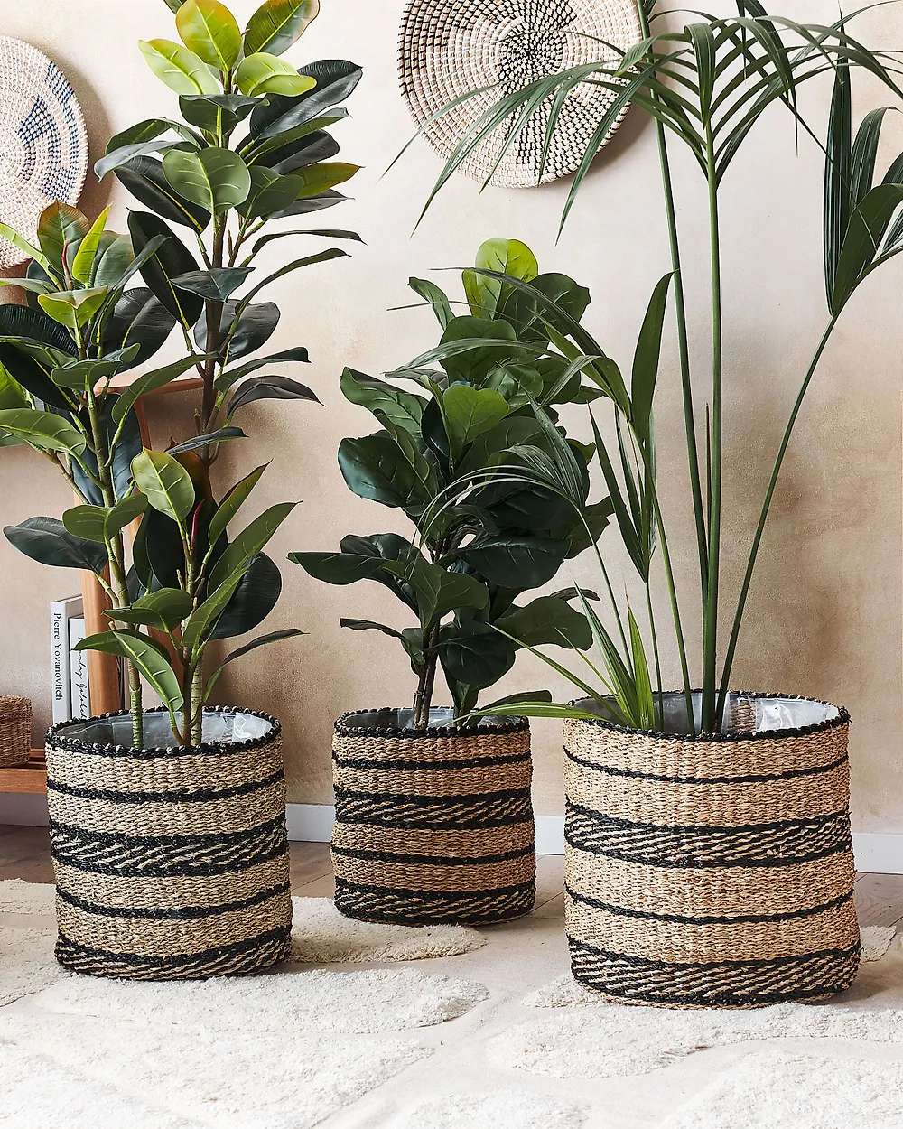 Lot de 3 pots de fleurs RASBORA 35/31/27 cm Herbier marin Noir_1178816