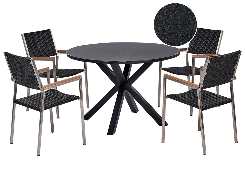 Garden Dining Set 4 Seater MALETTO/GROSSETO PE Rattan Black