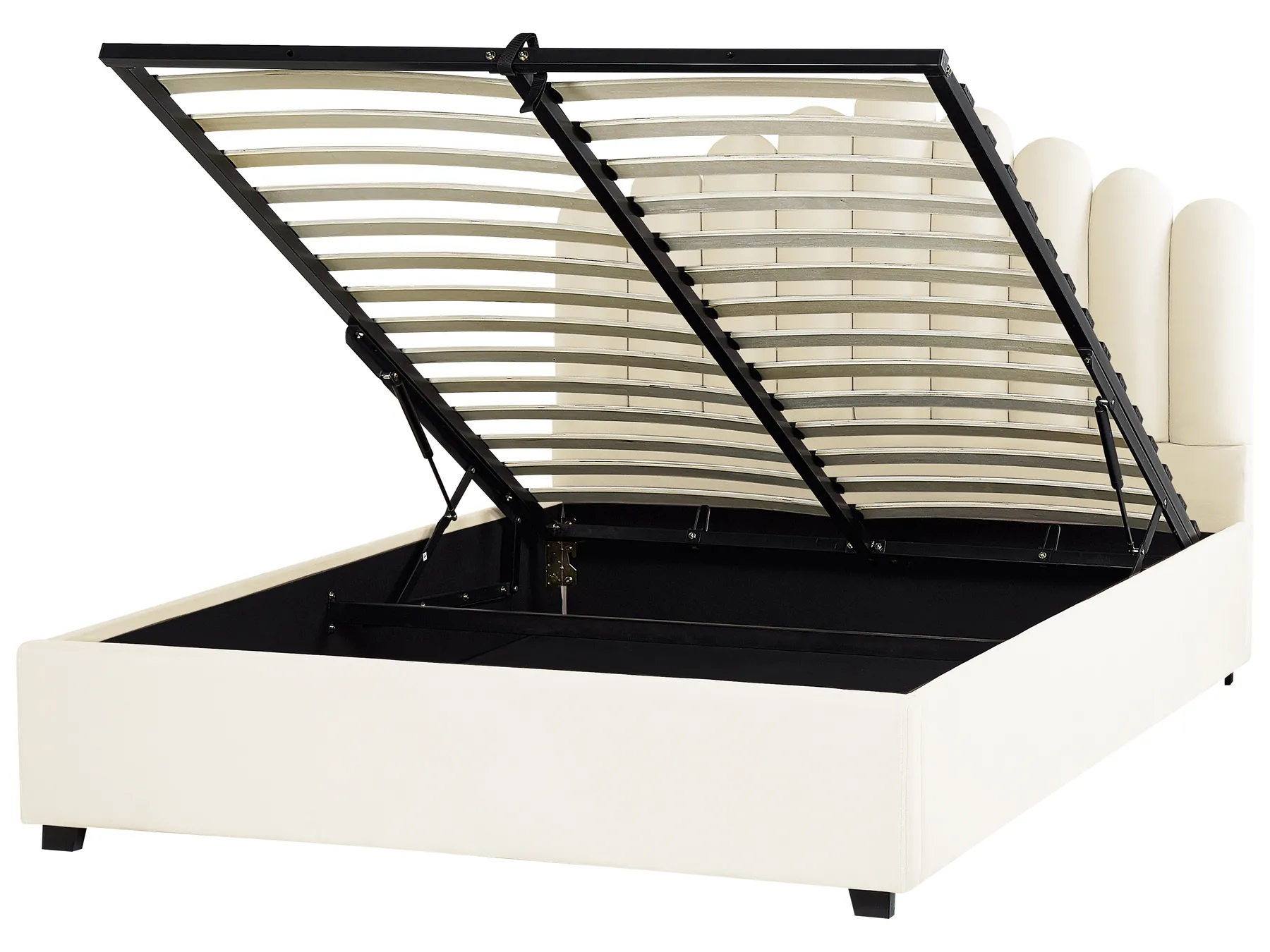 Bett mit Stauraum VINCENNES Samtstoff Cremeweiß 160 x 200 cm_837367