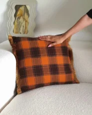 Coussin BARJA 45 x 45 cm Orange À carreaux_1175011