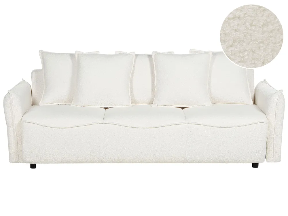Sofa rozkładana dla 3 osób KRAMA ze schowkiem Boucle Biały